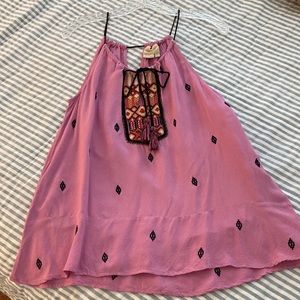 Anthropologie pink embroidered halter top. Size small. EUC